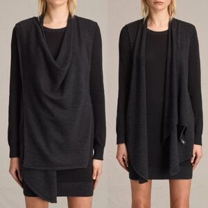 ALL SAINTS Drina Merino Wool Draped Convertible Sweater Knit Dress BlackGray 4 S